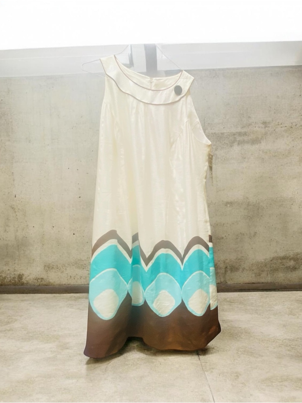 Girls Cream & Turquoise Scallop Hem Dress